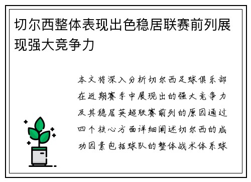 切尔西整体表现出色稳居联赛前列展现强大竞争力