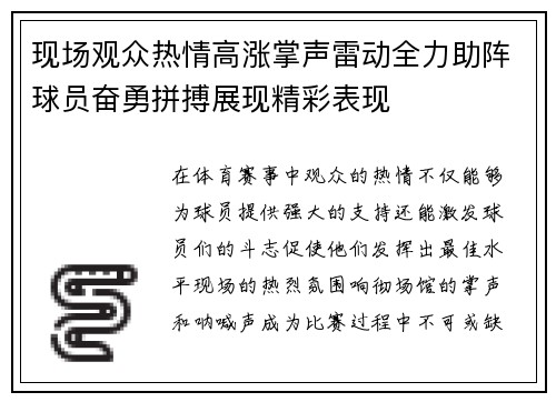 现场观众热情高涨掌声雷动全力助阵球员奋勇拼搏展现精彩表现